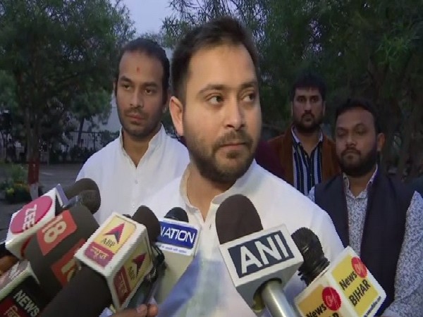 RJD leader Tejashwi Yadav speaking to media on Friday in Patna. Photo/ANI