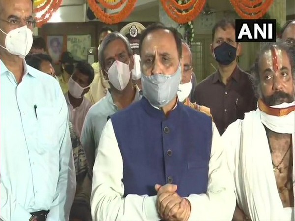 Chief Minister Vijay Rupani speaking to reporters in Ahmedabad on Monday.