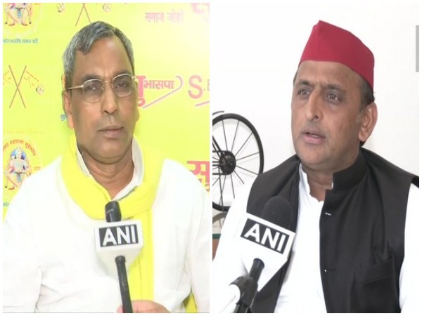 SBSP National President Om Prakash Rajbhar and Samajwadi Party President Akhilesh Yadav (Photo/ANI)