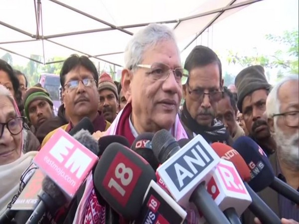 Sitaram Yechury speaking to reporters in Guwahati on Friday. Photo/ANI