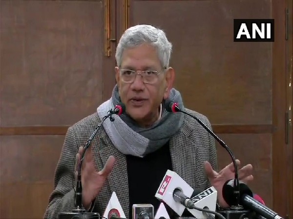 CPI-M general secretary Sitaram Yechury speaking at a press conference in New Delhi on Monday.