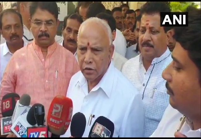 Karnataka Chief Minister BS Yediyurappa speaking to media persons in Bengaluru on Monday. Photo/ANI