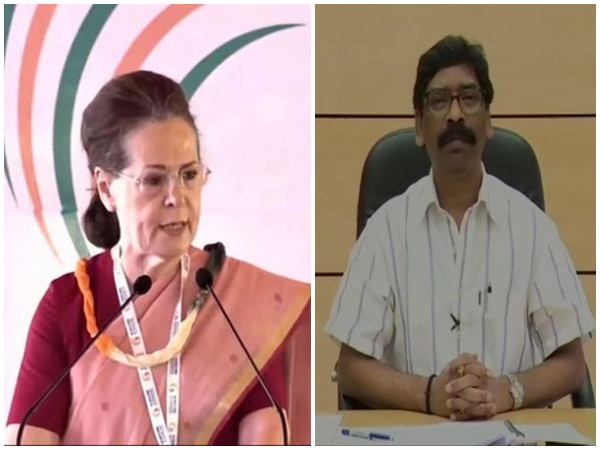 Congress interim president Sonia Gandhi and Jharkhand CM Hemant Soren (Photo/ANI)