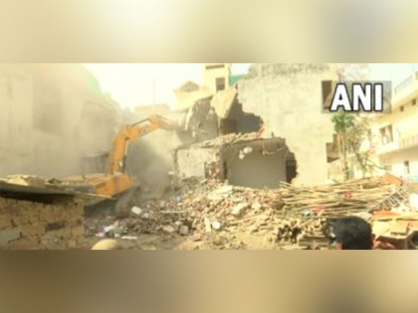 Visual of demolition drive carried out by Prayagraj Development Authority on Sunday (Photo/ANI)
