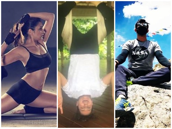 Parineeti, Chopra, Juhi Chawla and Sushant Singh Rajput celebrating International Yoga Day