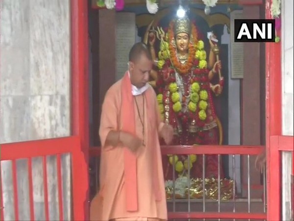 Chief Minister Yogi Adityanath offered prayers at Gorakhnath Temple in Gorakhpur on Monday. [Photo/ANI]