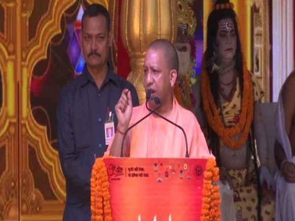 UP Chief Minister Yogi Adityanath speaking at an event in Ayodhya on Saturday. Photo/ANI