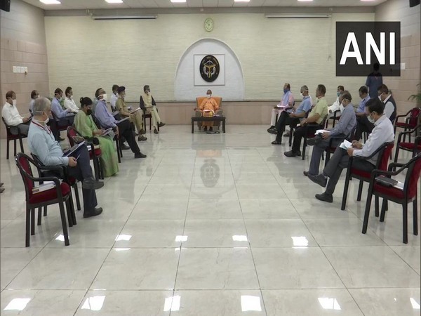 Uttar Pradesh Chief Minister Yogi Adityanath during COVID-19 review meet in Lucknow on Saturday. Photo/ANI