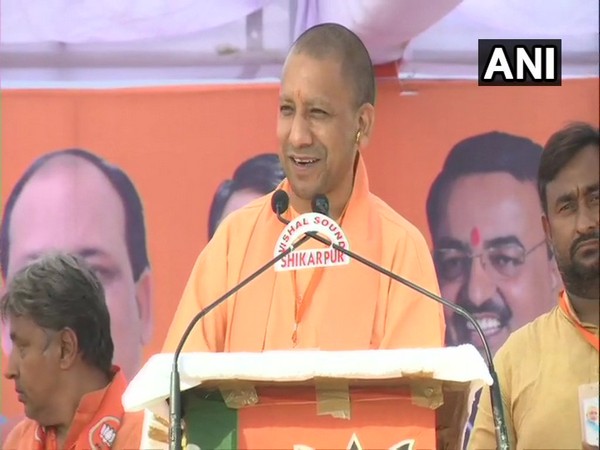 Uttar Pradesh Chief Minister Yogi Adityanath addressing an election rally on Thursday. Photo/ANI