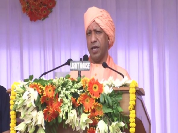Uttar Pradesh Chief Minister Yogi Adityanath speaking at an event after hoisting the tri-colour in Lucknow on August 15. Photo/ANI