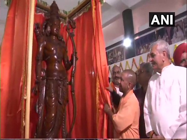 Chief Minister Yogi Adityanath unveiling statue in Ayodhya, Uttar Pradesh.