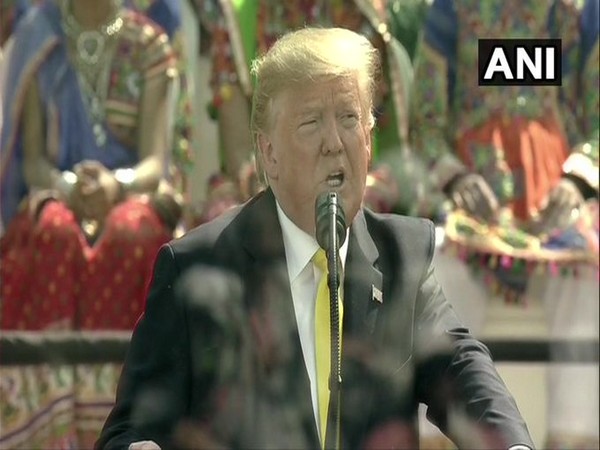US President Donald Trump addressing crowd at Motera stadium Ahmedabad on Monday . Photo/ANI