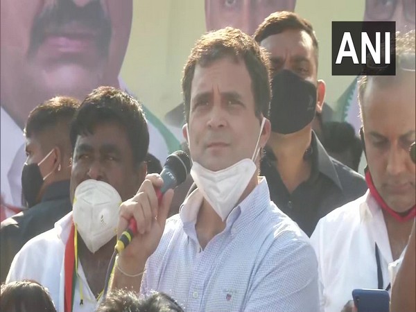 Congress leader speaking at a rally in Tamil Nadu on Sunday. (Photo/ANI)