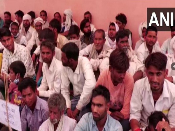 Visuals from the protest march in Bharatpur, Rajasthan (Photo/ANI)