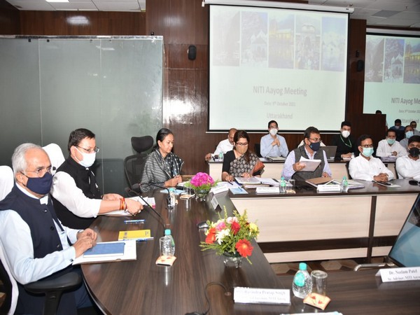 Visual of the meeting chaired by NITI Aayog Vice-Chairperson Dr Rajiv Kumar (Photo/ANI)